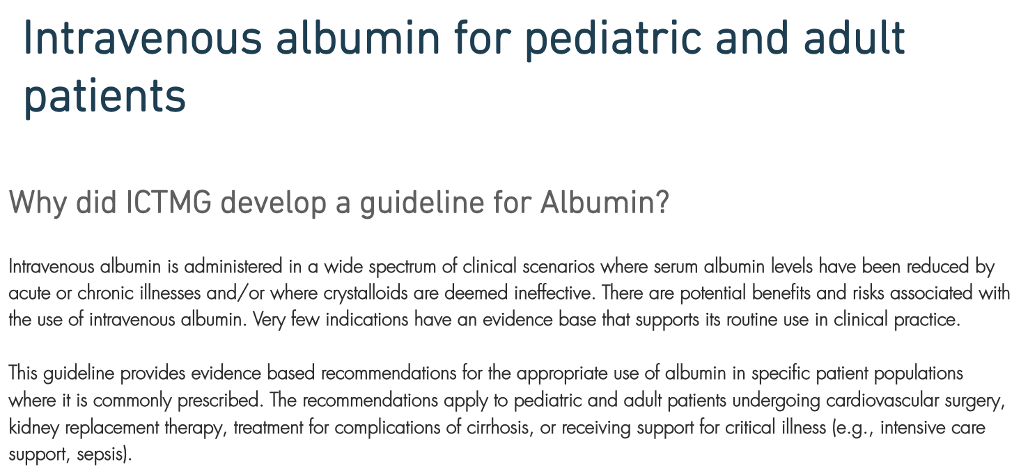 Intravenous albumin for pediatric and adult patients